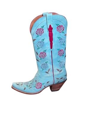 Lucchese Classics Blue Green Embroidered Leather Cowboy Cowgirl Boots Size 8